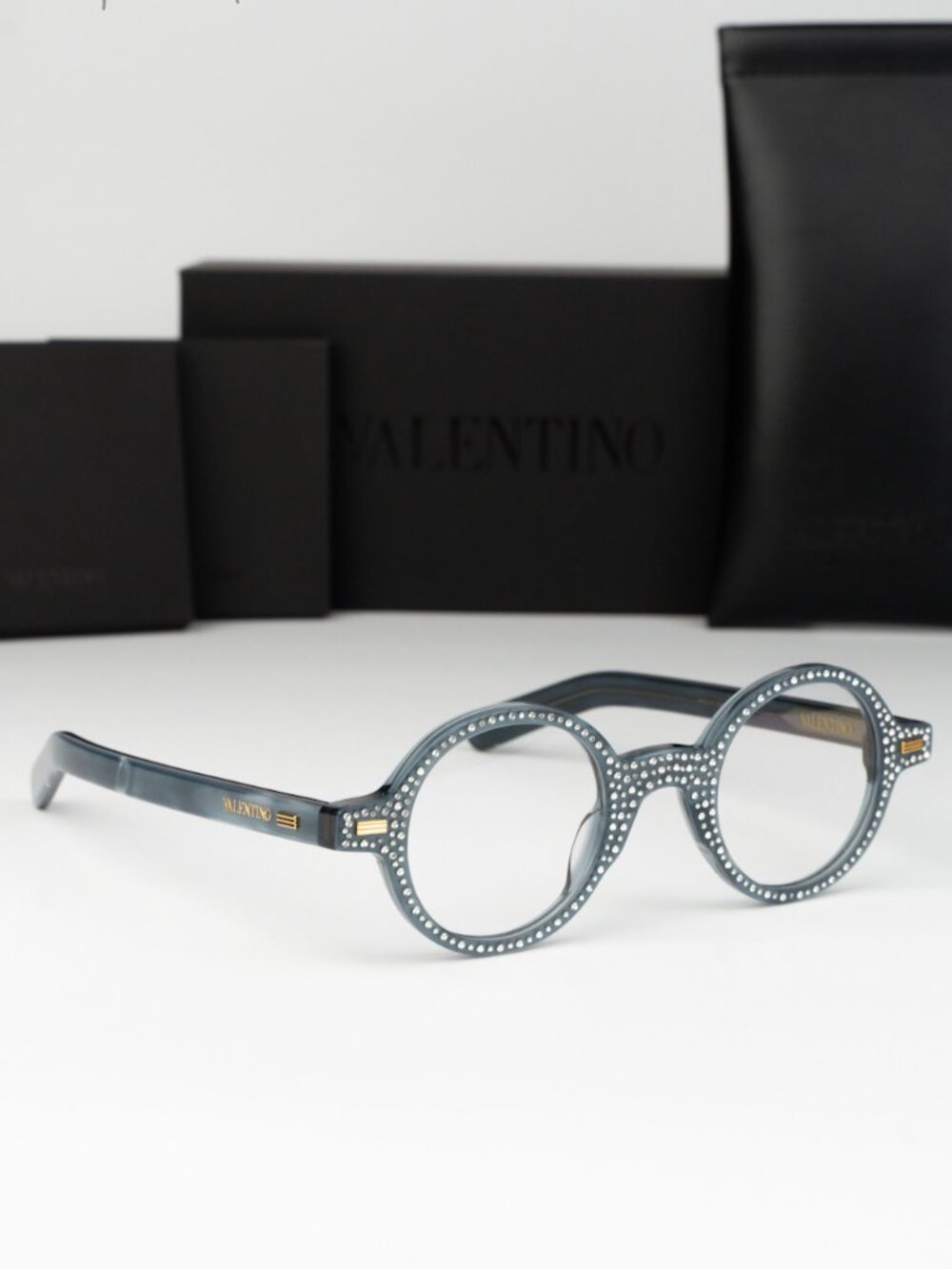 Valentino Women Eyeglasses Blue Pearl Crystal Round VLX-185 C NEW AUTHENTIC